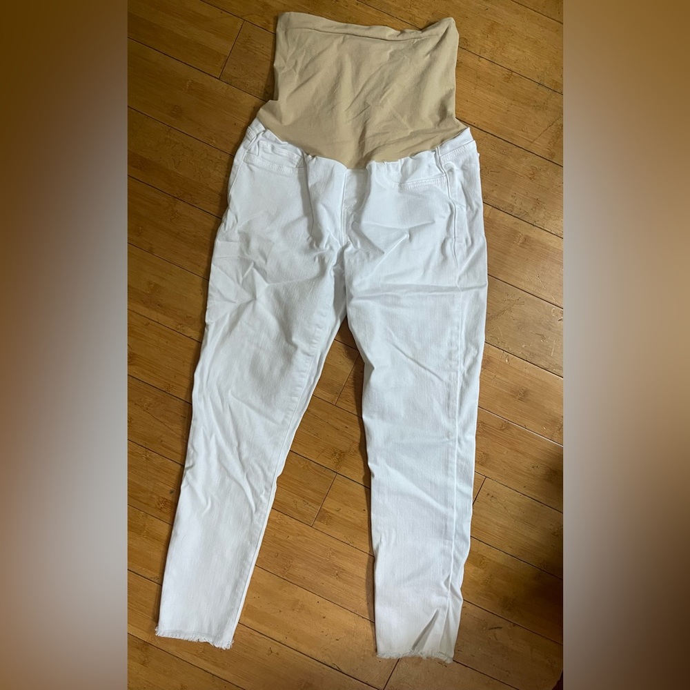 Joe’s Maternity Jeans - Mid Rise Skinny, Frayed Hem, Over the Belly, White, 29